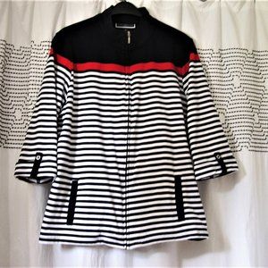 Karen Scott Women 2 Pc. Jacket and Top blue/white stripes, 2 pockets mock-neck 2